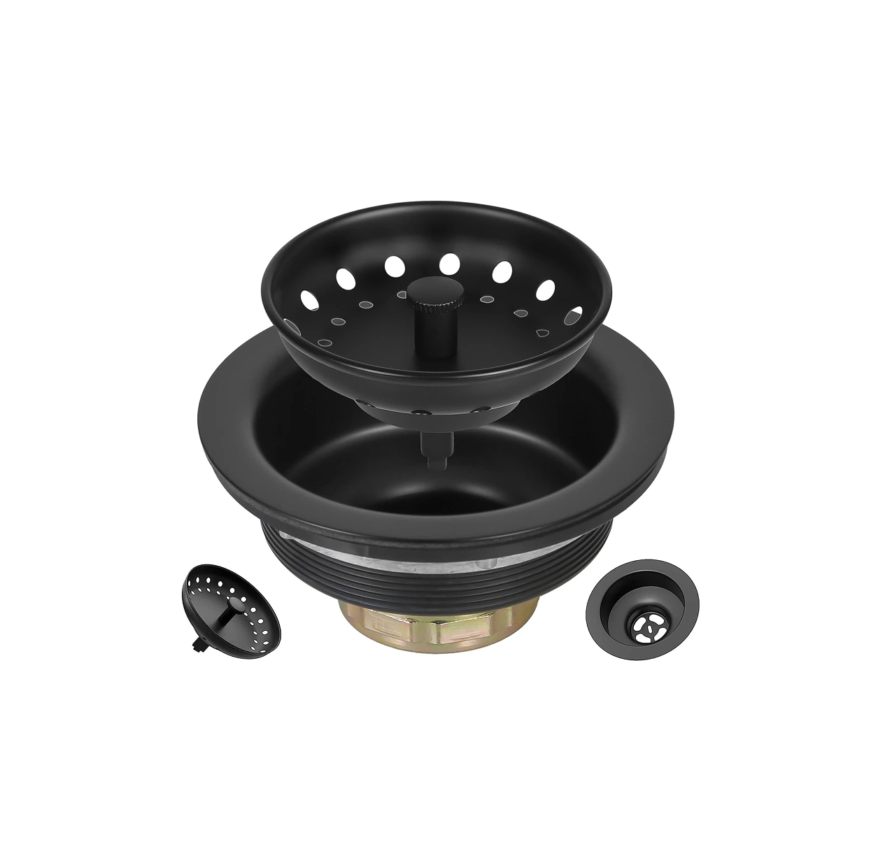 Matte Black Kitchen Sink Drain – w/Fixed Post 3-1/2 Inch | Full Assembly Kit